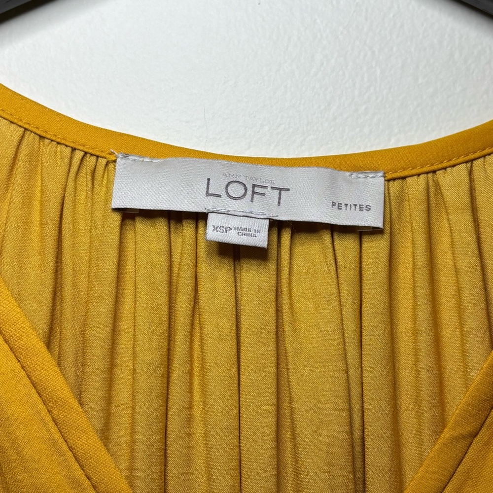 LOFT Sleeveless V-Neck Dress Gold Mustard Yellow Size Extra Small Petite - Picture 4 of 6